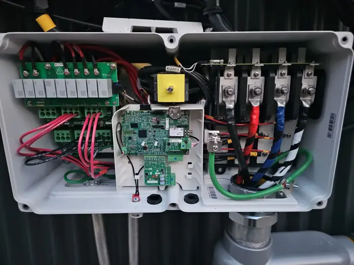 Wiring inside an open combiner box