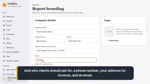 Your logo and settings: FieldPix how-to video